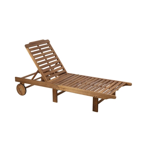 Acacia Wood Reclining Garden Lounger with Wheels - Bali Promotion