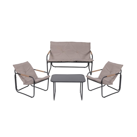 4-Piece Garden Set Steel with Glass Top Table and Cushions Cannes Promotion