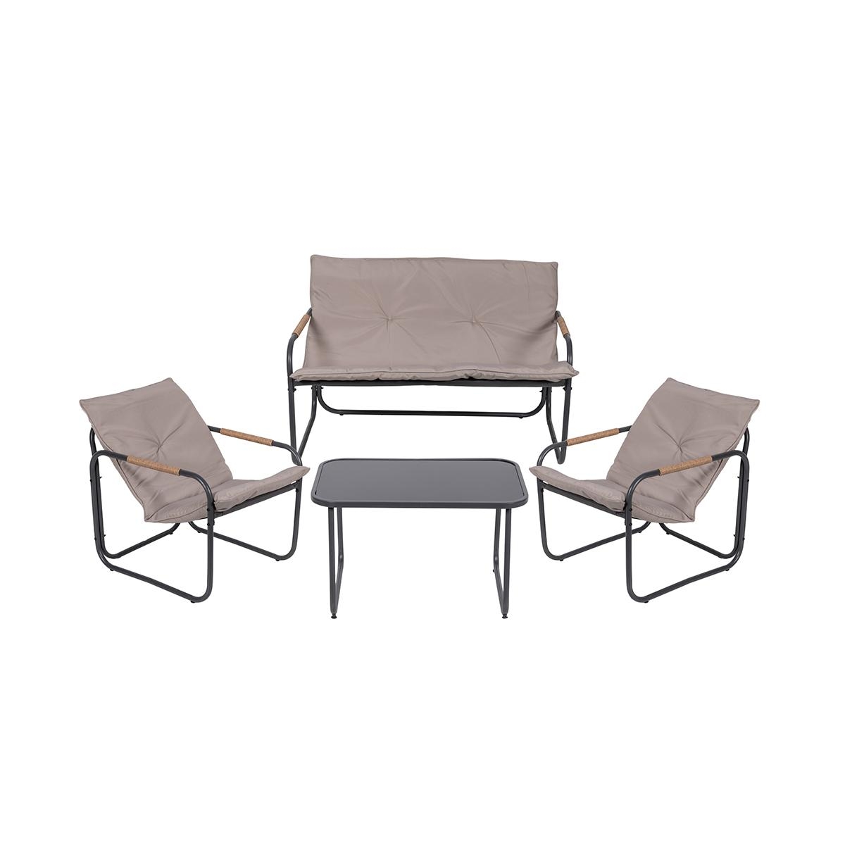 4-Piece Garden Set Steel with Glass Top Table and Cushions Cannes Promotion