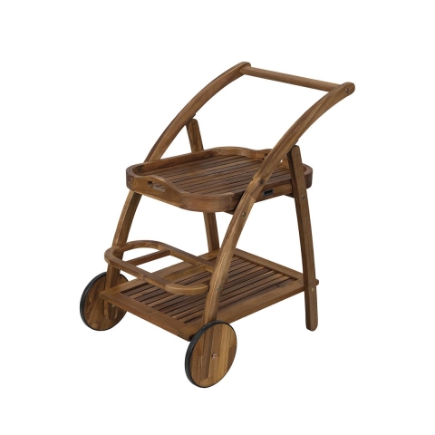 Carrello porta vivande due ripiani con ruote in legno di acacia Bali Promotion