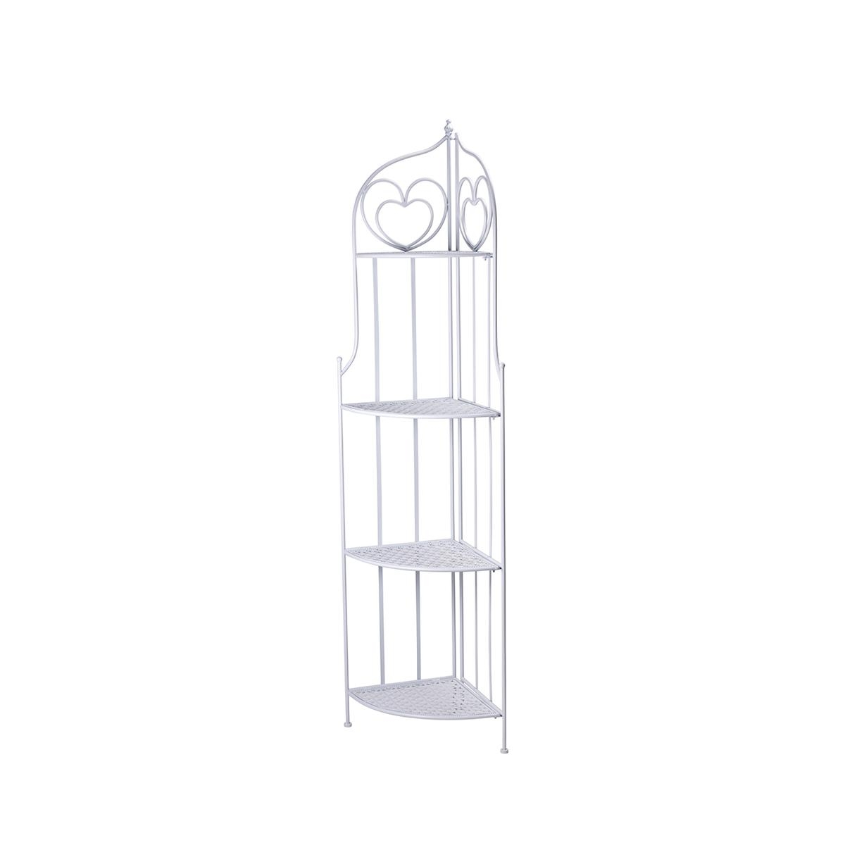 White Folding Metal Corner Shelf Unit with 4 Shelves, 49x33x167cm - Alba