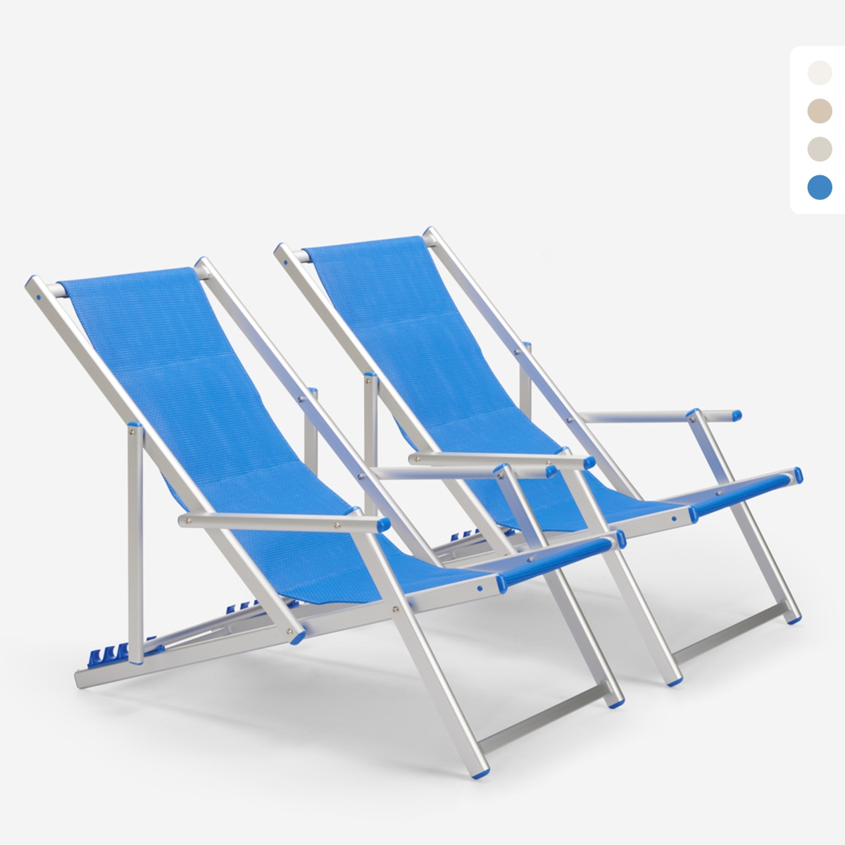 2 Folding Beach Lounge Chairs with Armrests, Aluminum, Riccione Gold Lux Promotion