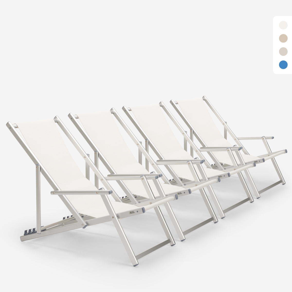 Set of 4 Riccione Gold Lux Folding Beach Lounge Chairs with Aluminum Armrests