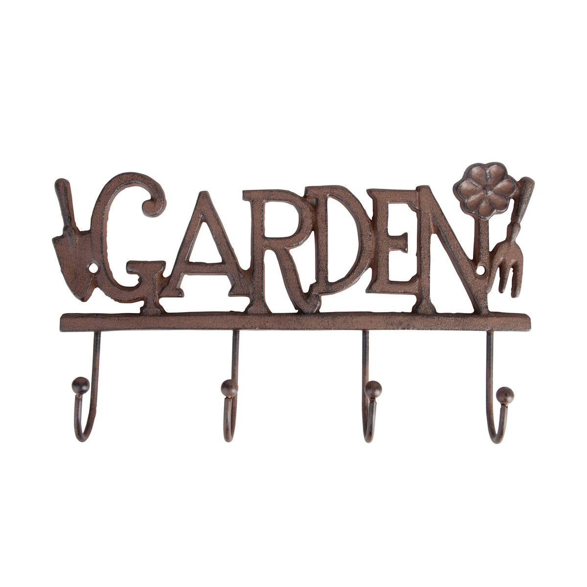 Wall-Mounted Cast Iron Hook Rack with 4 Garden Hooks