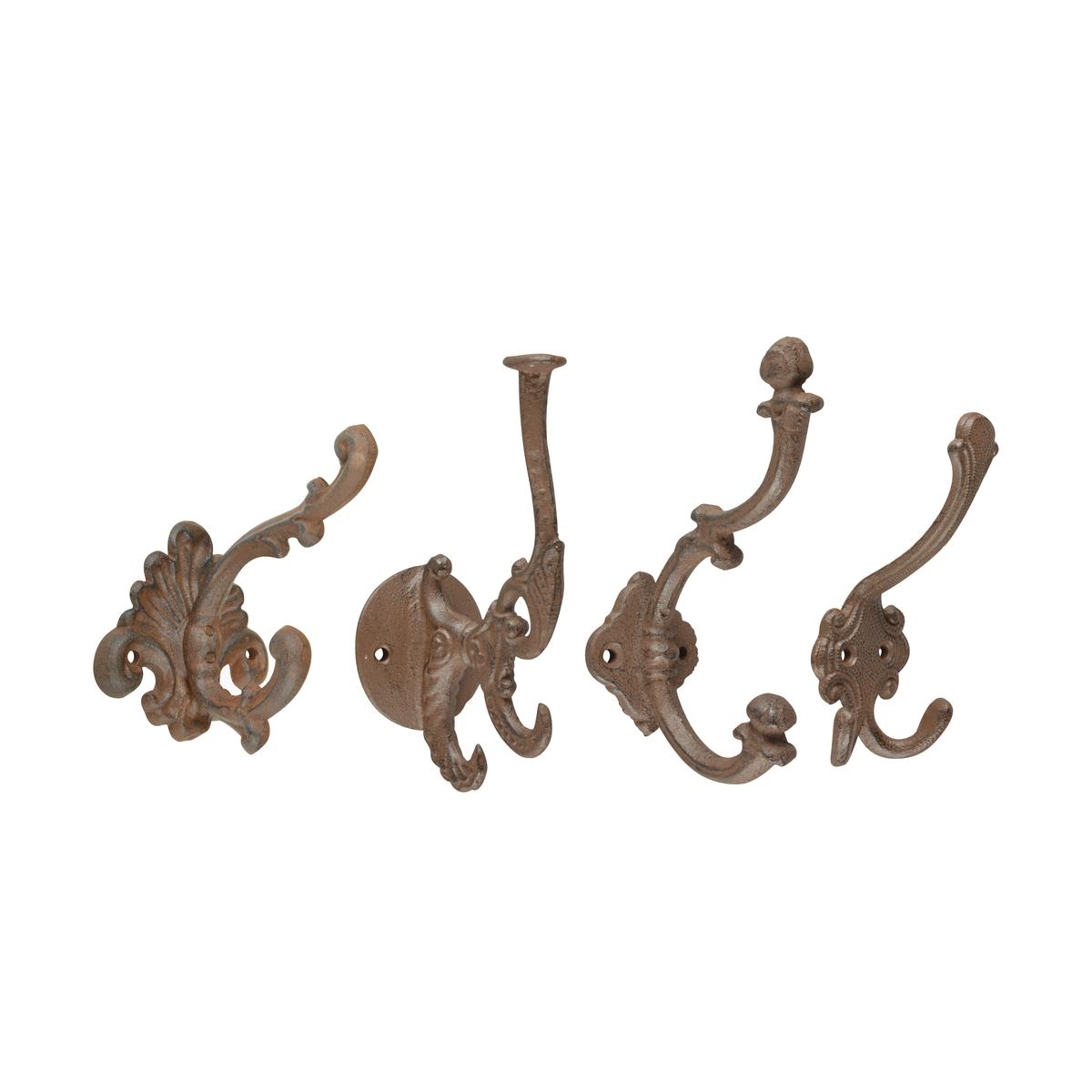 Set of 4 Assorted Classic Style Cast Iron Wall Hooks
