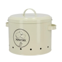 Tin Kitchen Potato Storage Canister with Vented Lid and Print Design Offers