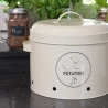 Tin Kitchen Potato Storage Canister with Vented Lid and Print Design Measures