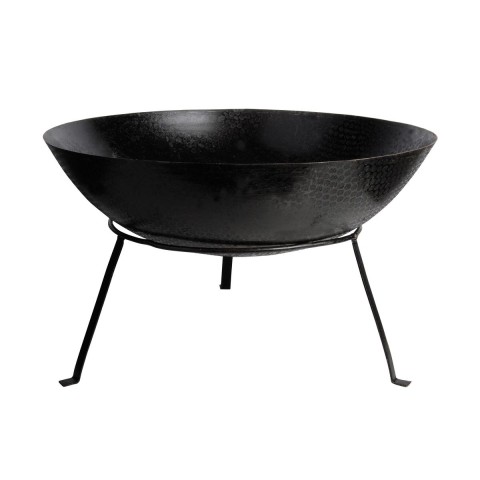 Round Cast Iron Outdoor Fire Pit with Black Finish on Tripod Promotion