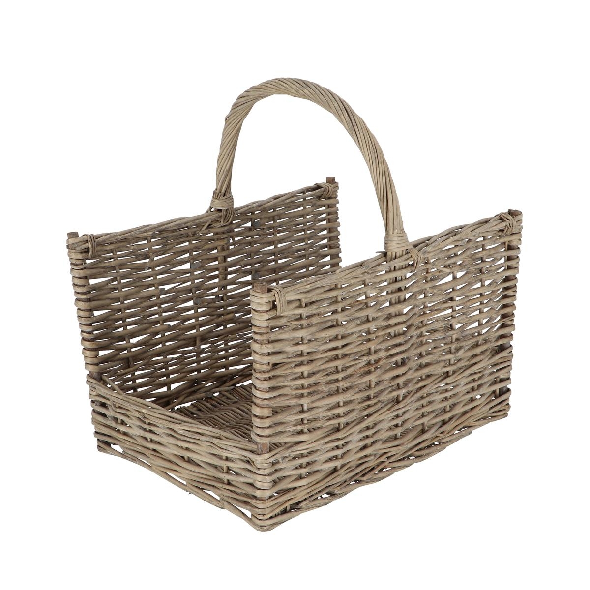 Wicker Firewood Basket with Handle, 45.8x36x51.5 cm