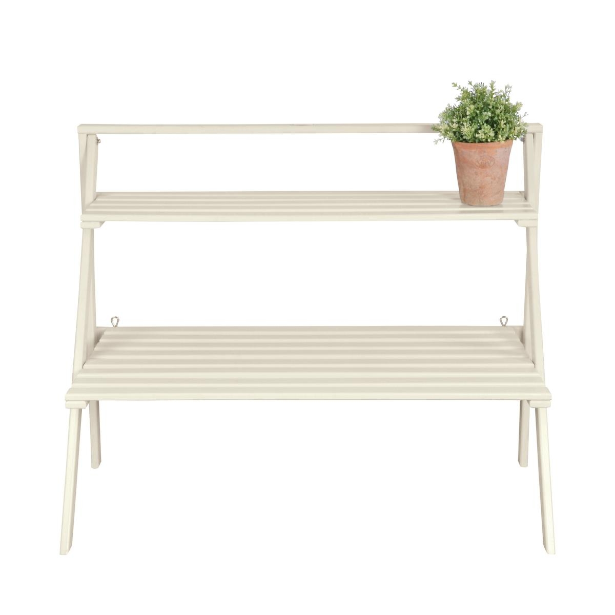 White Wooden Ladder Shelf Plant Stand, 2 Tiers Promotion