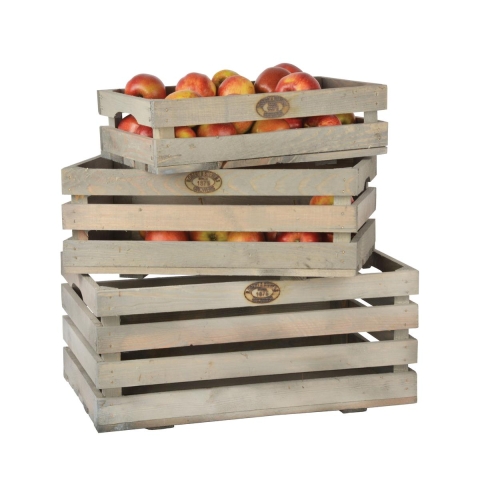 Set of 3 FSC Wood Crates for Fruit and Vegetables Promotion