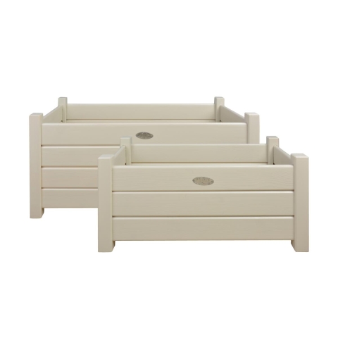 Set of 2 White Wooden Rectangular Planters for Garden and Terrace Promotion
