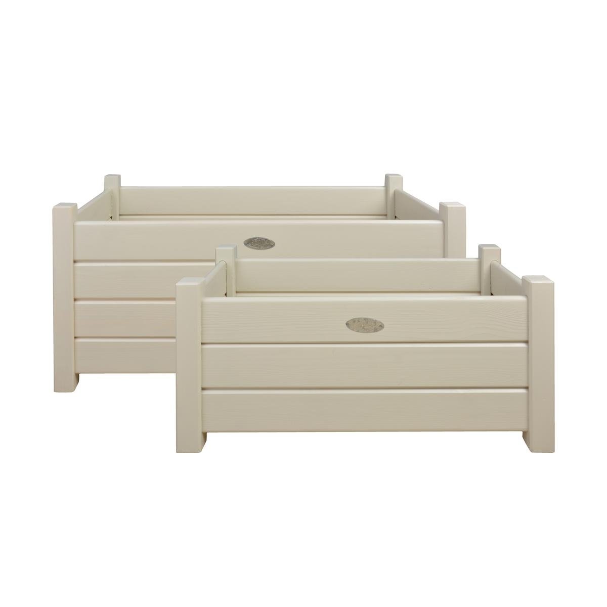 Set of 2 White Wooden Rectangular Planters for Garden and Terrace Promotion