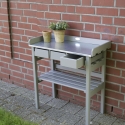 Wood Workbench with Galvanized Metal Top and 3 Drawers On Sale