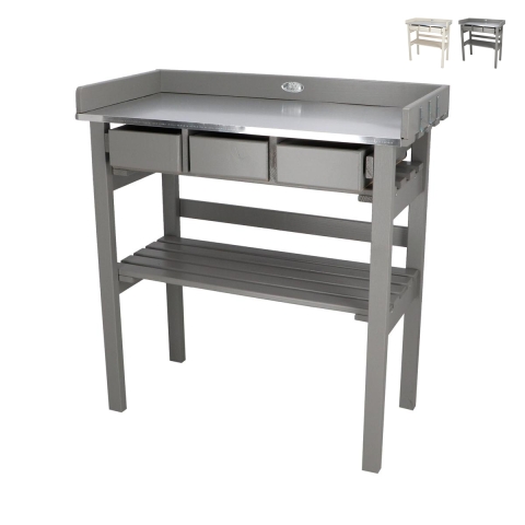 Wood Workbench with Galvanized Metal Top and 3 Drawers Promotion