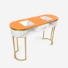 "Jess Beauty Table Console with Glass and Gold Metal, Marble Effect" Sale