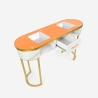 "Jess Beauty Table Console with Glass and Gold Metal, Marble Effect" Discounts