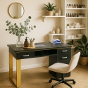 Black Manicure Table for Beautician with Extractor and Glass Top Glamos On Sale