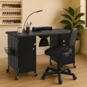 White and Black Manicure Table with Wheels, Extractor, and Lamp Talos On Sale