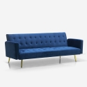 Modern Velvet 3-Seater Sofa Bed with Gold Legs, Caullae Sale