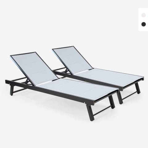 Set of 2 Adjustable Aluminum Garden Loungers with Wheels Rimini Promotion