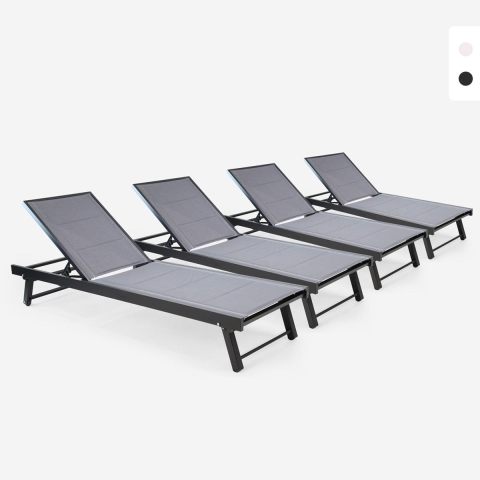 Set of 4 Rimini Aluminum Sun Loungers with Wheels for Garden and Pool Promotion