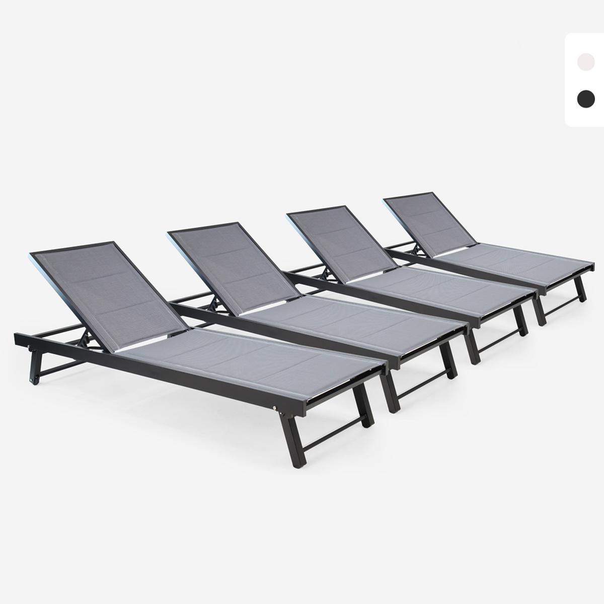 Set of 4 Rimini Aluminum Sun Loungers with Wheels for Garden and Pool Promotion