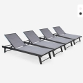 Set of 4 Rimini Aluminum Sun Loungers with Wheels for Garden and Pool Promotion
