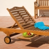 Teak Garden Lounger with Wheels and Pull-Out Table Carloforte Model