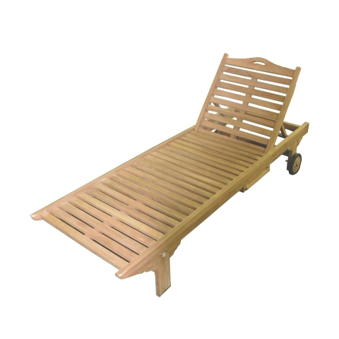 Teak Garden Lounger with Wheels and Pull-Out Table Carloforte Promotion