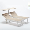 Set Of 2 Italia Professional Sun Loungers With Built-in Headrest And Sunshade Promotion