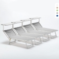 Set Of 4 Italia Professional Sun Loungers With Built-in Headrest And Sunshade Promotion