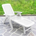 White Folding Garden Lounger with Wheels Cancun On Sale