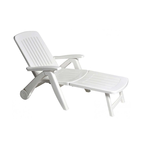 White Folding Garden Lounger with Wheels Cancun Promotion
