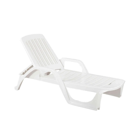 White Polypropylene Garden Sun Lounger with Wheels Zanzibar Promotion