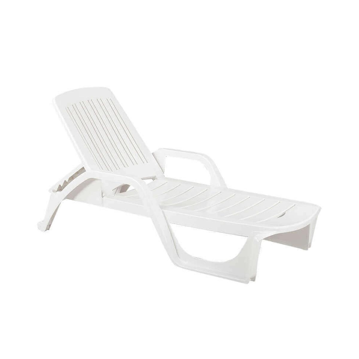 White Polypropylene Garden Sun Lounger with Wheels Zanzibar Promotion