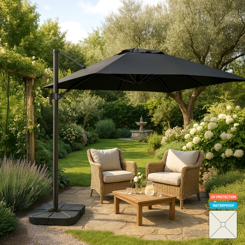 Adjustable garden umbrella in aluminium with side arm 3x3 Vienna Noir Promotion