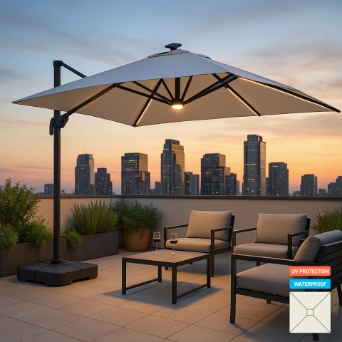 Cantilever Garden Parasol with Built In Solar Led Square 3x3m anti uv Paradise Promotion