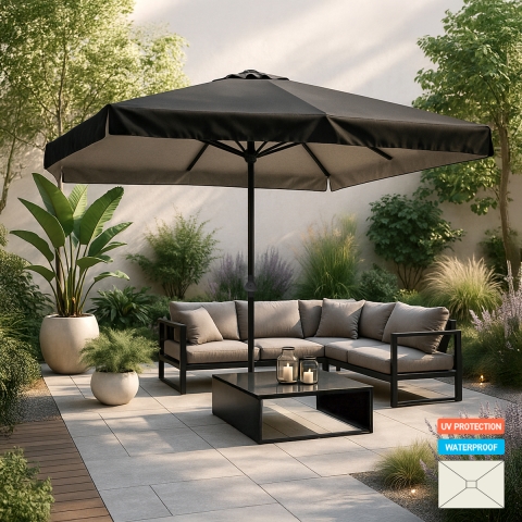 3x2m rectangular aluminium garden central arm umbrella Eden Noir Promotion