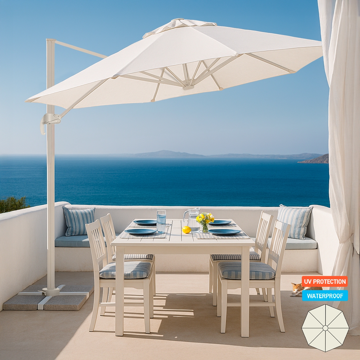 Garden adjustable side arm umbrella in aluminum 3x3m Paradise White Promotion