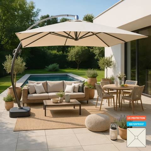 Large Free Arm Square Parasol 3.5 mt Aluminium Anti UV Copenhagen Promotion