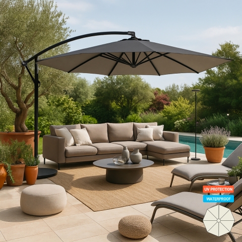 Octagonal Garden side arm umbrella 3 metres in aluminium for bar hotel Fan Noir Promotion