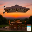 Decentralized pole umbrella with adjustable arm with 3x3m Led solar light Paradise Brown Light Promotion