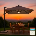 Decentralized pole umbrella with adjustable arm with 3x3m Led solar light Paradise Brown Light Promotion