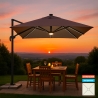 Decentralized pole umbrella with adjustable arm with 3x3m Led solar light Paradise Brown Light Promotion