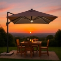 Decentralized pole umbrella with adjustable arm with 3x3m Led solar light Paradise Brown Light Sale