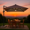 Decentralized pole umbrella with adjustable arm with 3x3m Led solar light Paradise Brown Light Sale