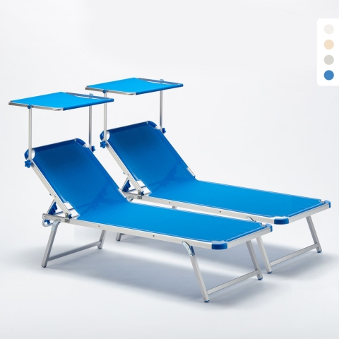 2 Aluminum Beach Sun Loungers with Canopy Nettuno Promotion