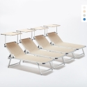 Set of 4 Aluminum Beach Sun Loungers with Adjustable Canopy Nettuno Promotion