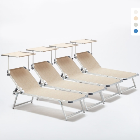 Set of 4 Aluminum Beach Sun Loungers with Adjustable Canopy Nettuno Promotion